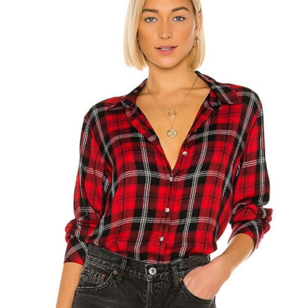 NEW Sanctuary Red Plaid Boyfriend Shirt XS